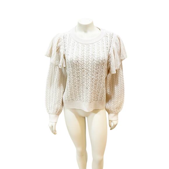 Alice + Olivia Rosi Embellished Ruffle Cable-Knit Sweater Size S - Picture 1 of 8